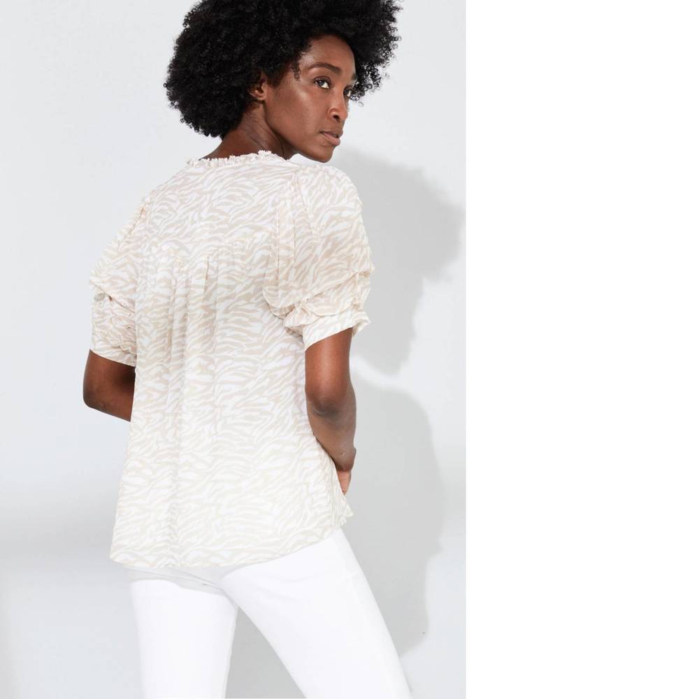 NWT Ecru APPLEGATE PUFF SLEEVE TOP in KAHLO ABSTRACT - Picture 2 of 2
